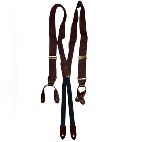 Bert Pulitzer Collectors Edition Vintage Burgundy/Navy X-Back Button Suspenders - Picture 2 of 8